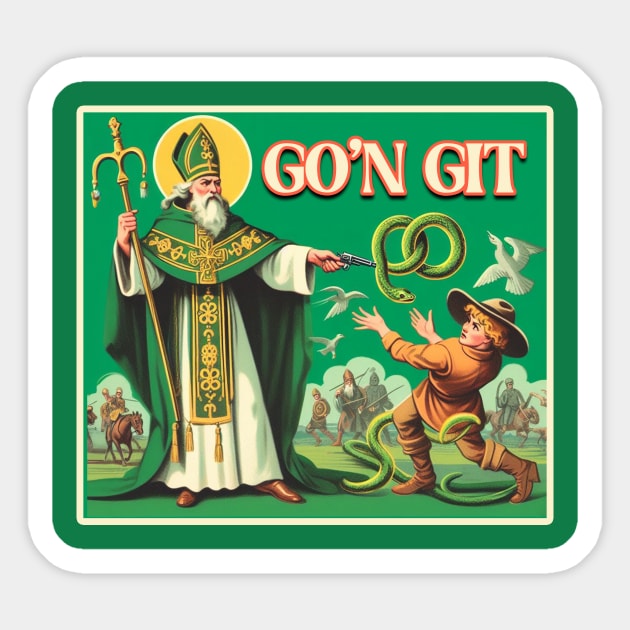 Vintage Retro Funny St. Patrick's Day Go'n Git Snake Sticker by TeeTrendz